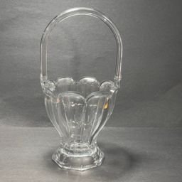 #1499 Vintage, Hensley Colonial Round Handle Clear Lead Glass Basket None-Etched Version “H” Diamond Mark On Bottom