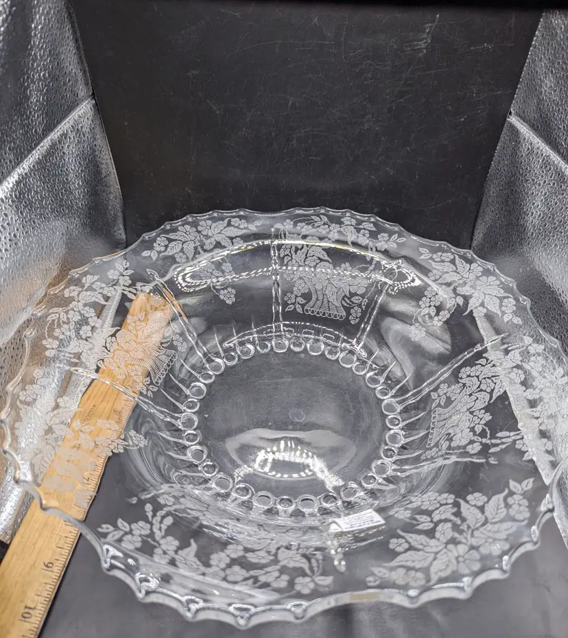 Vintage Elegant Floral Etched Console Bowl Depression Era