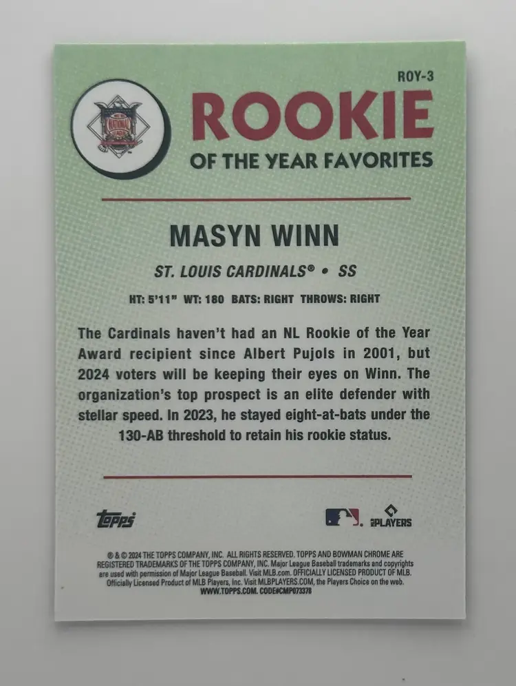 Masyn Winn Bowman Chrome Rookie of the Year Favorites (RC)