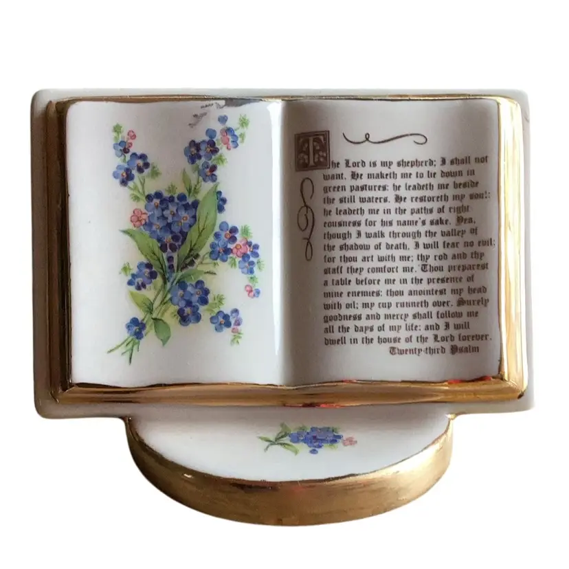 Holly Ross China The Lord Is My Shepherd Prayer Book 22 K Gold Blue Violets Alanna, PA