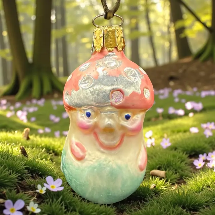 Chrisborn Hand Blown Painted Mushroom Vintage Christmas Ornament Germany As Is