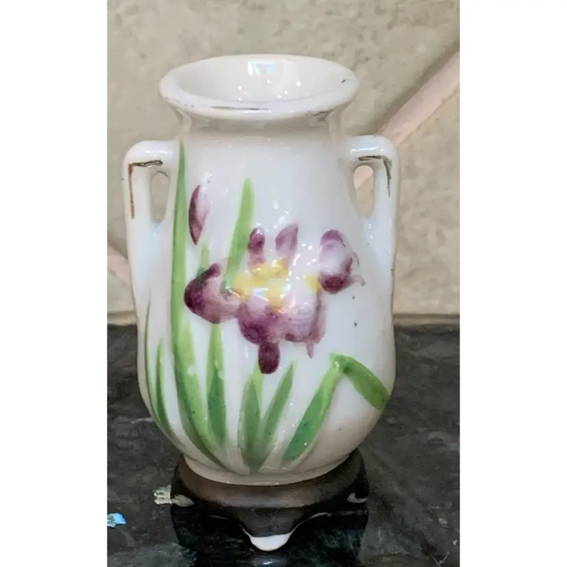 VTG Mini Porcelain Vase Irises Japan