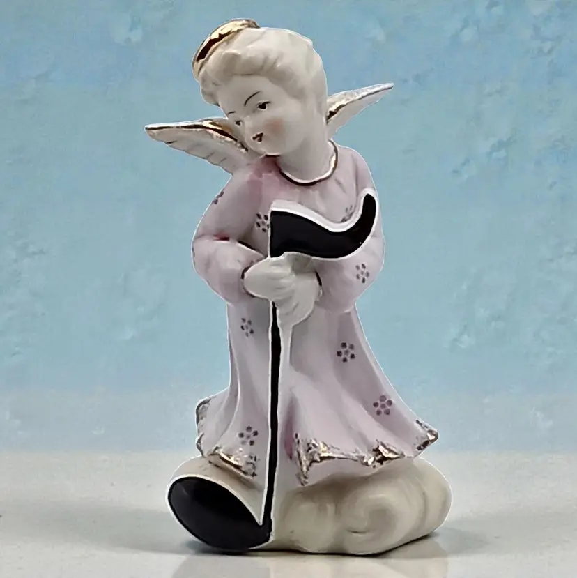 Vtg Ardalt Lenwile Pink Angel Music Musical Note on a Cloud Porcelain Figurine