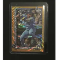2025 Topps Chrome RC Leo Jiménez Gold Wave/Gold Sapphire 2 Card Lot #d 23/50 (GW) And 49/50(GS) BlueJays