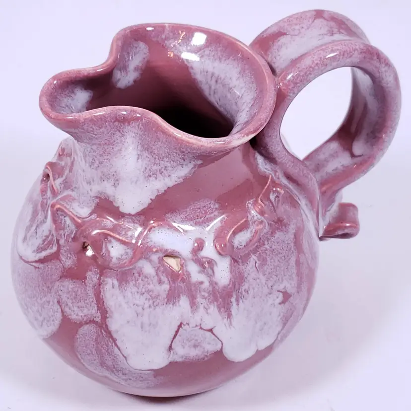 BRAIDED RIBBON Mauve Pink White Lava Drip Glaze Hand Thrown STONEWARE CREAMER