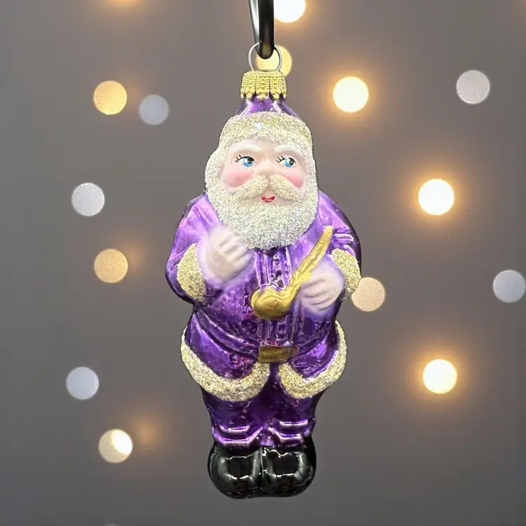 2 Vintage Germany Santa Claus Christmas Blown Glass Ornaments Hand Painted