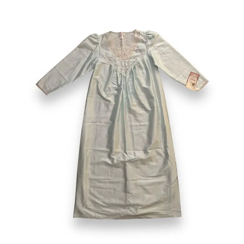 Vintage Barbizon Nightgown Long Sleeve Baby Blue Embroidery Lined NEW WITH TAG