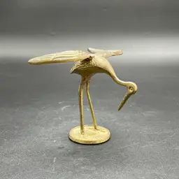 Solid Brass Standing Crane Bird Figurine Vintage MCM