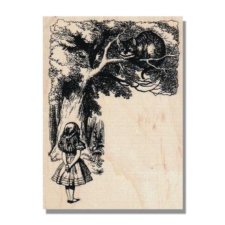 Alice In Wonderland Alice With Cheshire Cat Rubber Stamp