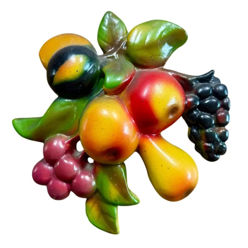 Vintage Retro Chalkware Fruit Cluster Wall Plaque