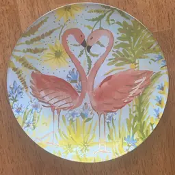 Glass Plate With Flamingos And Gold Accents 8”