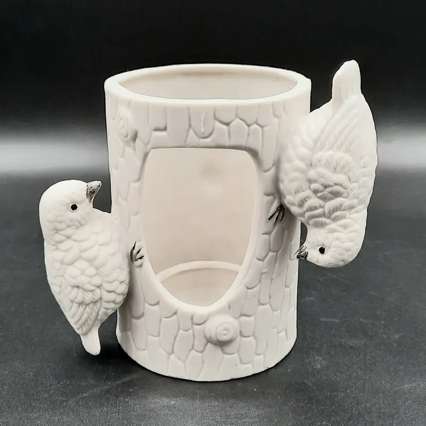 Birds Perched on Tree Tealight Votive Candle Holder Ceramic