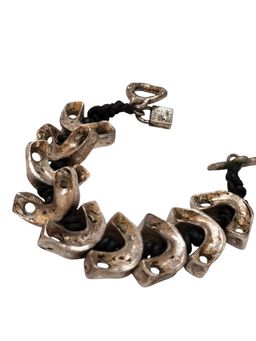 Vintage 80s Alexis Lahellec Paris Super Rare Silver Gilt Leather Silver Bracelet