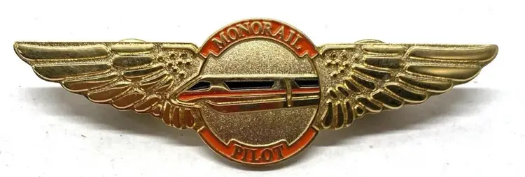 Vintage Walt Disney World Monorail Gold Pilot Wings Cast Pin Orange