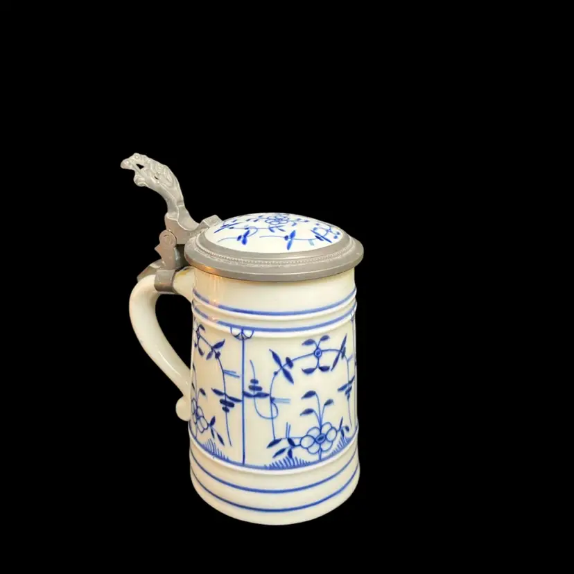Antique-Circa 1890's-Meissen Blue Onion Lithophane Stein