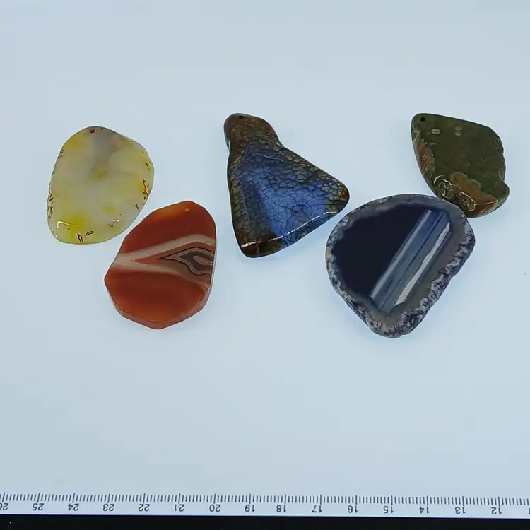 5 Polished Free formed Gemstone Pendants
