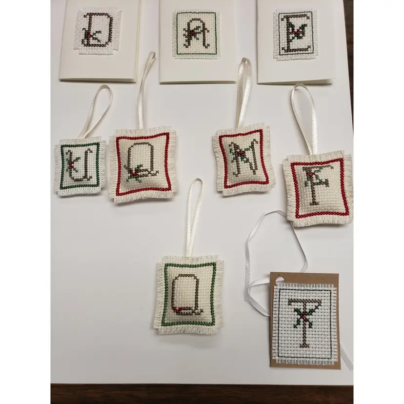 New Variety Of Initial With Holly Cross-stitched Ornaments And Gift Tags