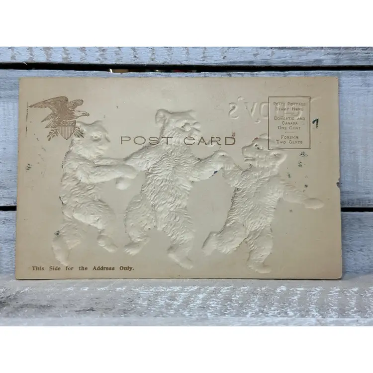 #20 Embossed Teddy's 3 Bears Post Card