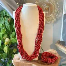 Vintage Genuine Red Coral Necklace And Bracelet Set