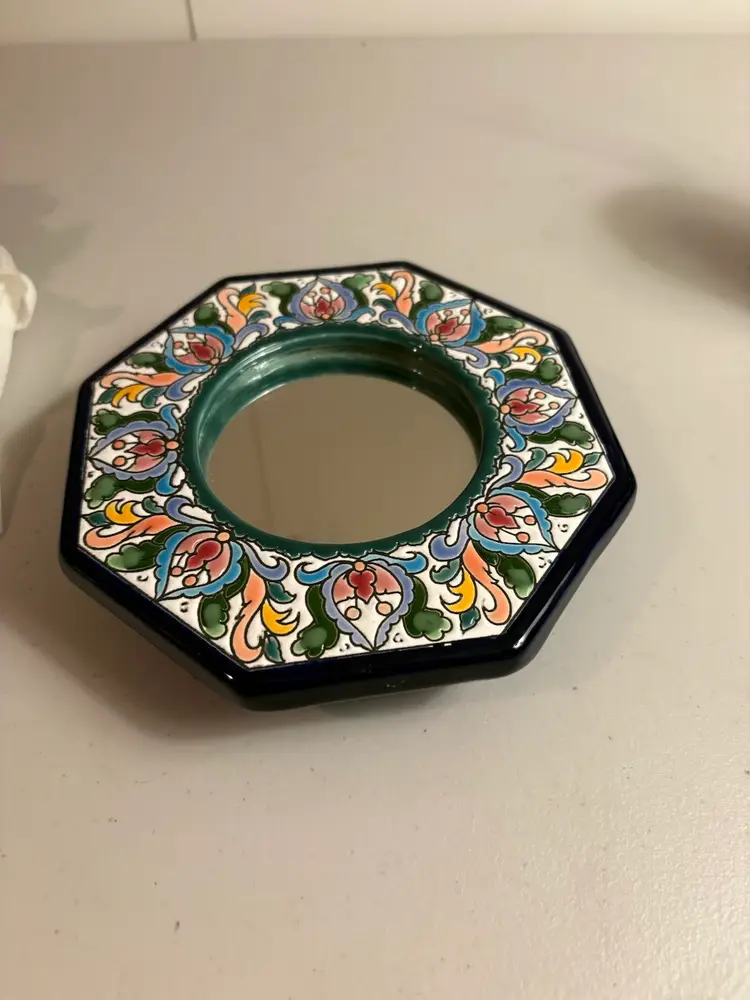 Small Floral Octagon Ceramic Mirror