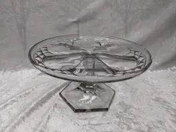 Early American Pressed Glass Pedestal Cake dish Plate Federal EAPG  by  Martinsville Glass Clear Heavy Flower Diamond pattern Gift Elegant Holiday