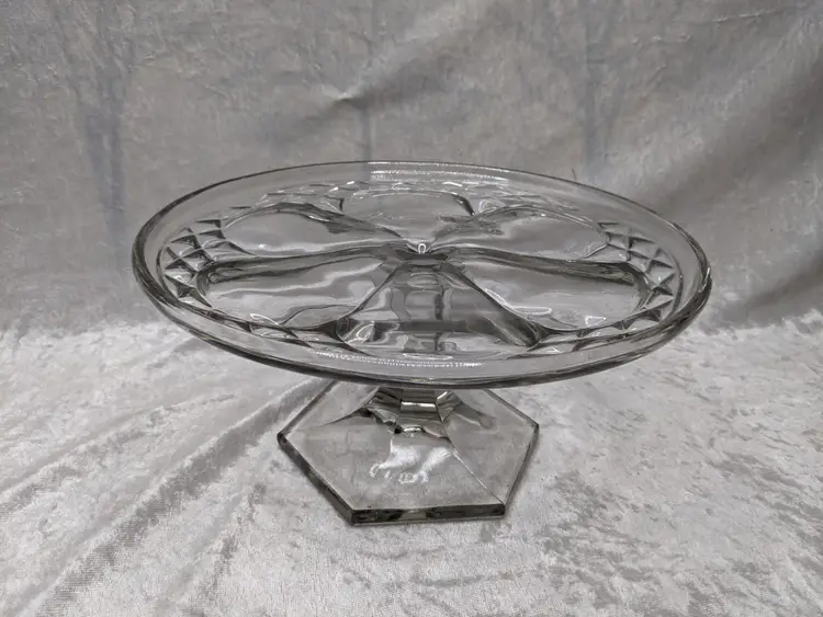 Early American Pressed Glass Pedestal Cake dish Plate Federal EAPG  by  Martinsville Glass Clear Heavy Flower Diamond pattern Gift Elegant Holiday