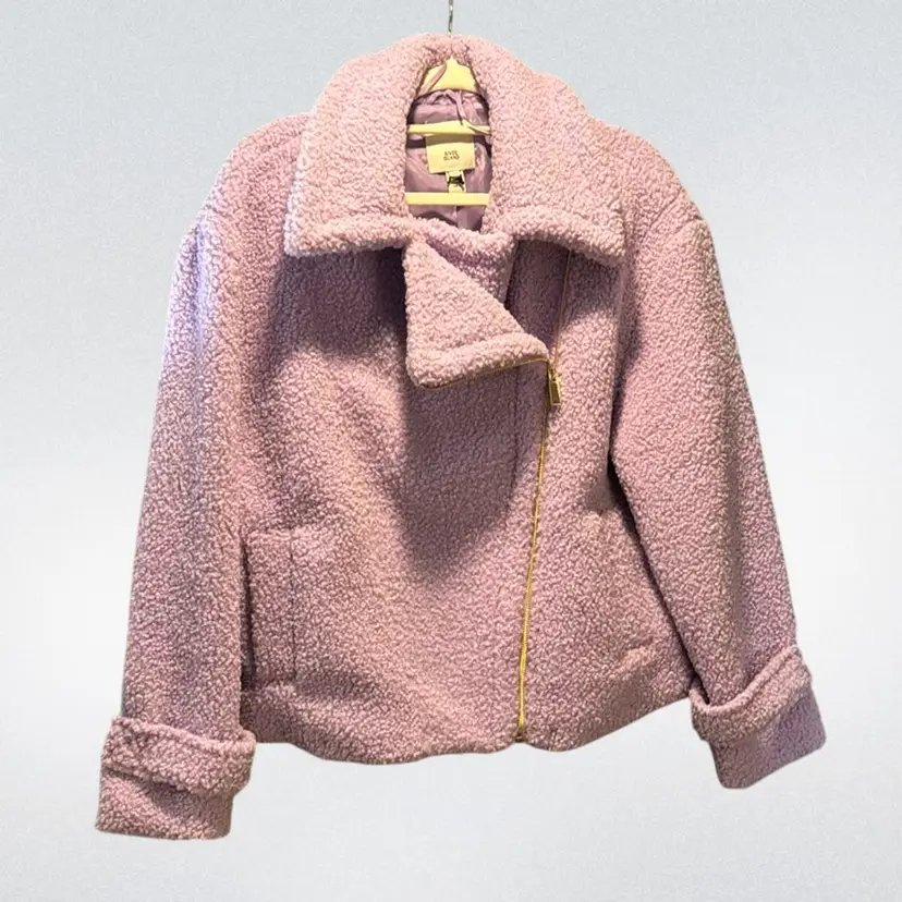 022.  Clothing River Island Brand Lavender Boucle Biker Motorcycle Style Jacket Size 16; 22”P2P; NWOT - Roomy And Super Cool Piece