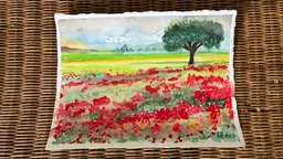 Warren C Plauche Poppy Fields Signed Original Watercolor Painting 11x15 Art
