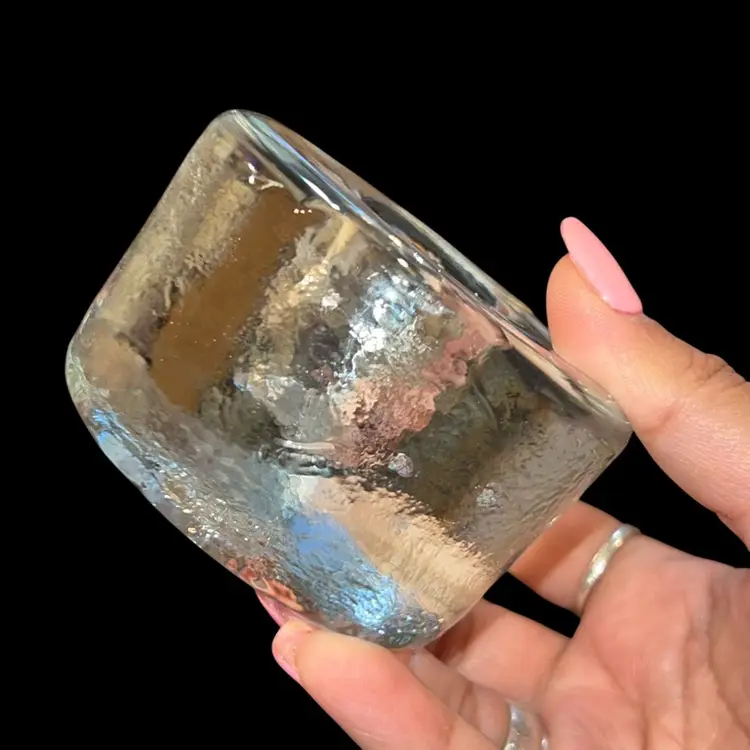 Vtg MCM Blenko Round Clear Art Glass Candle Holder Original Sticker