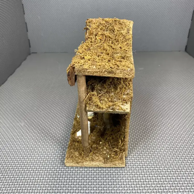 Vintage Christmas Nativity Display Ceramic Figures Moss Covered Rustic Manger