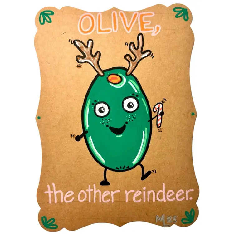 Made By Me, Hand Painted Greeting Card,  Olive