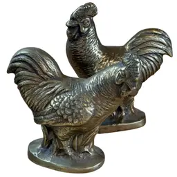 Brass Rooster And Hen Bookends Or Figurines