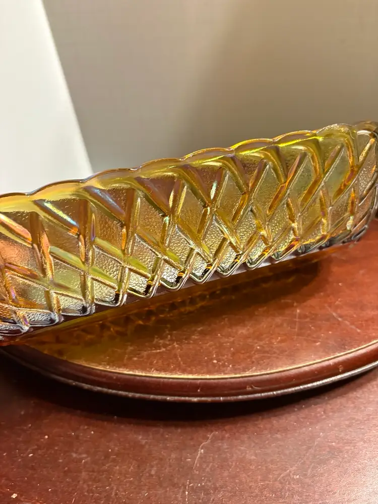 Indiana Marigold Carnival Glass Celery Dish