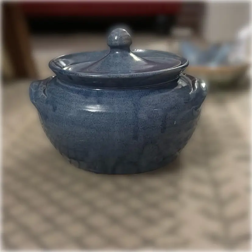 Large Blue Casserole Lidded Dish - Sheltons Pottery From Seagrove, NC - Dated 1993