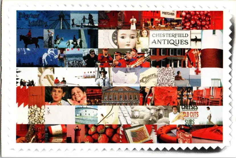 Postcard Chesterfield Antiques Chesterfield Massachusetts American Flag Red White Blue -  2066