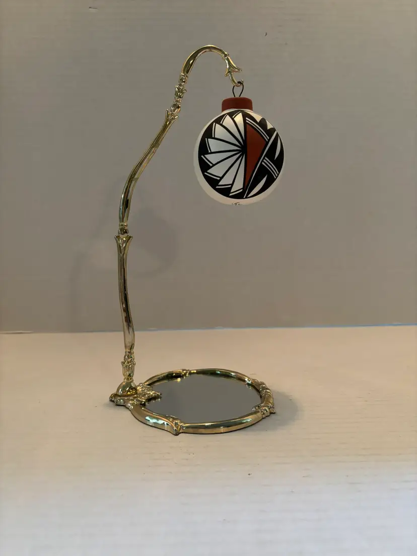 Acoma Pueblo Ceramic Ornament with Stand Native American Signed White w/ Black