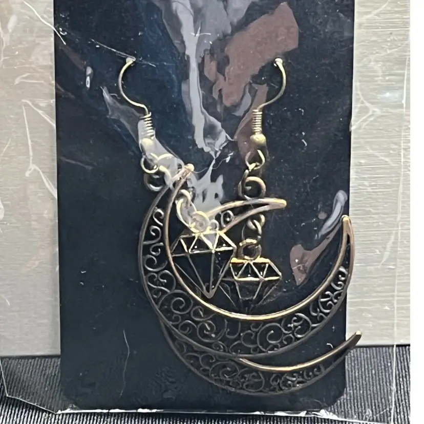 Moon And Diamond Metal Earrings Made By Me