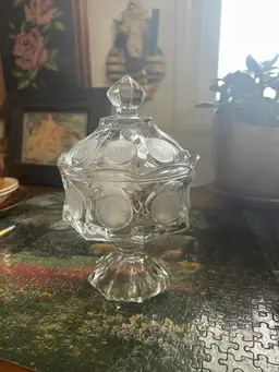 Fostoria Clear Glass Lidded Compote-coin Dot Pattern