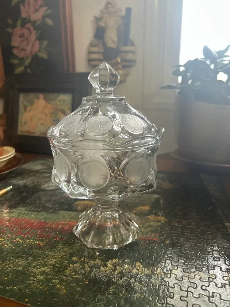 Fostoria Clear Glass Lidded Compote-coin Dot Pattern