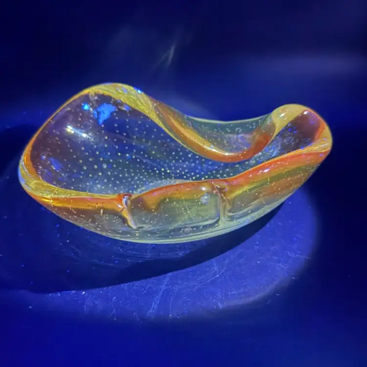 Vintage Murano Amber And Gold Bullicante Art Glass Ashtray - See Note