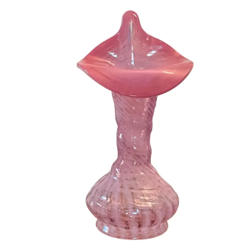 Fenton Cranberry Opalescent Spiral Swirl Optic Jack In The Pulpit Vase 9” X 4 1/2”