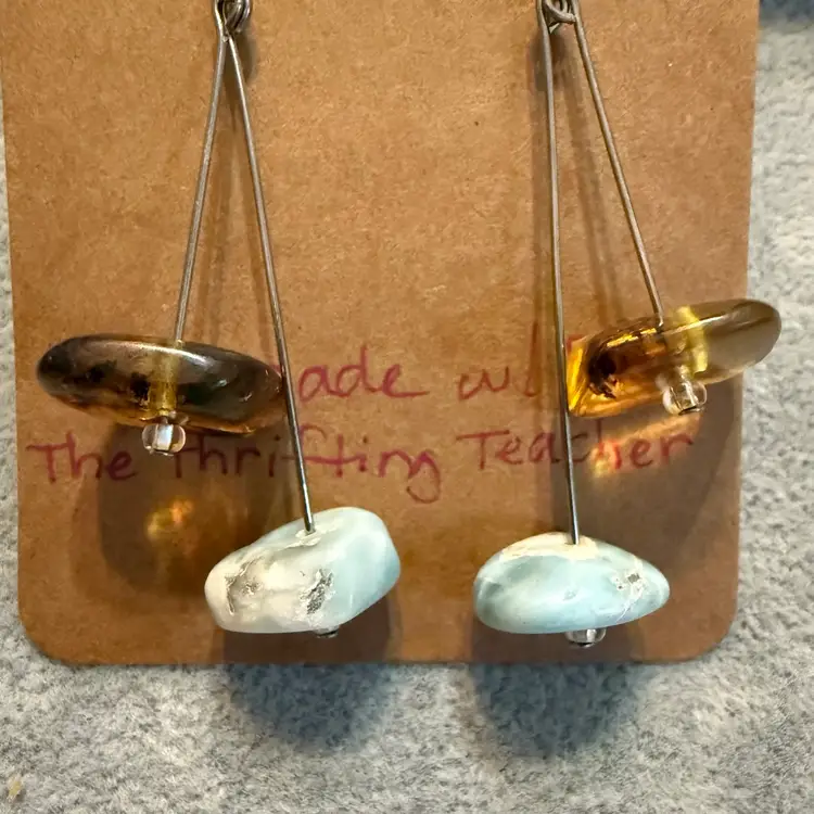 #10 Larimar & Amber Earrings .925 Hooks HANDMADE BY ME
