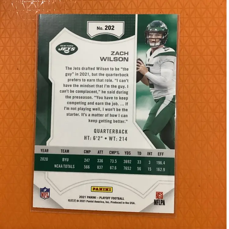 2021 Panini Playoff Zach Wilson RC #202 