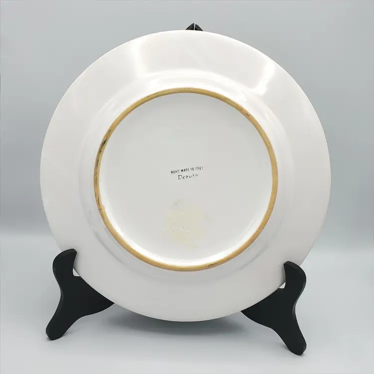 Vintage Pier1 Deruta Blue Pink Yellow Flowers On Green Round Platter, Hand Painted Italy