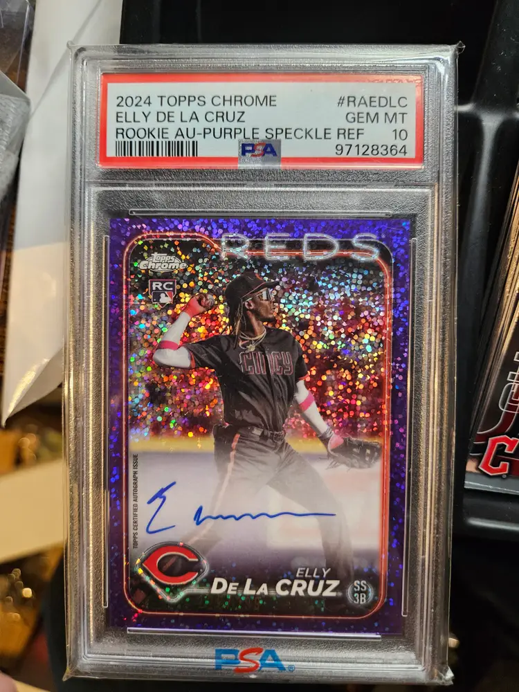 2024 Topps Chrome Elly De La Cruz Auto Purple Speckle PSA 10
