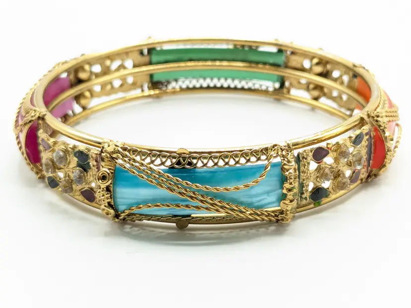 Colorful Enamel and Gold Tone Bangle Bracelet