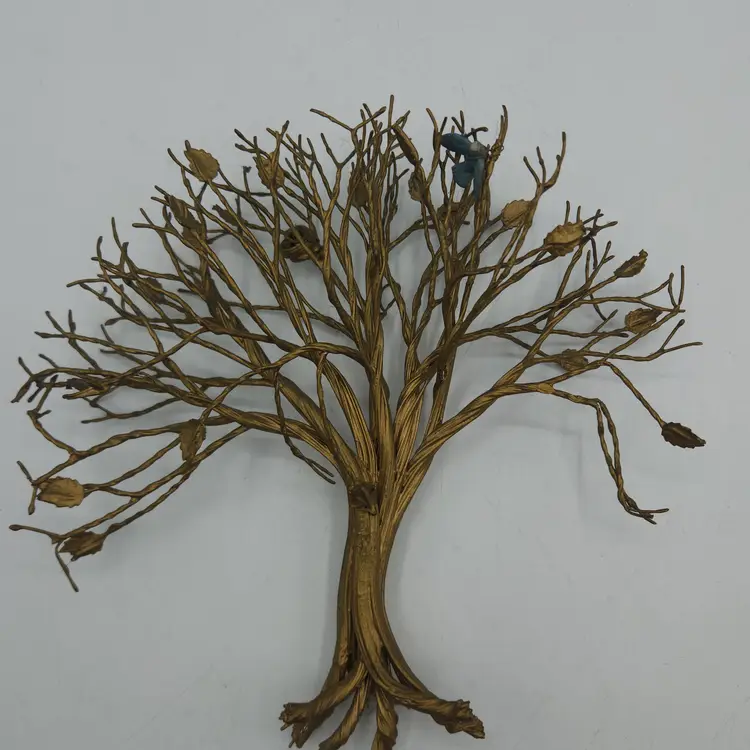 Vintage Twisted Metal Tree Wall Art Sculpture with Bird