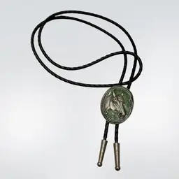 Vintage 1987 Pewter Bolo Tie Green Enamel Horse Bolo 1.65”