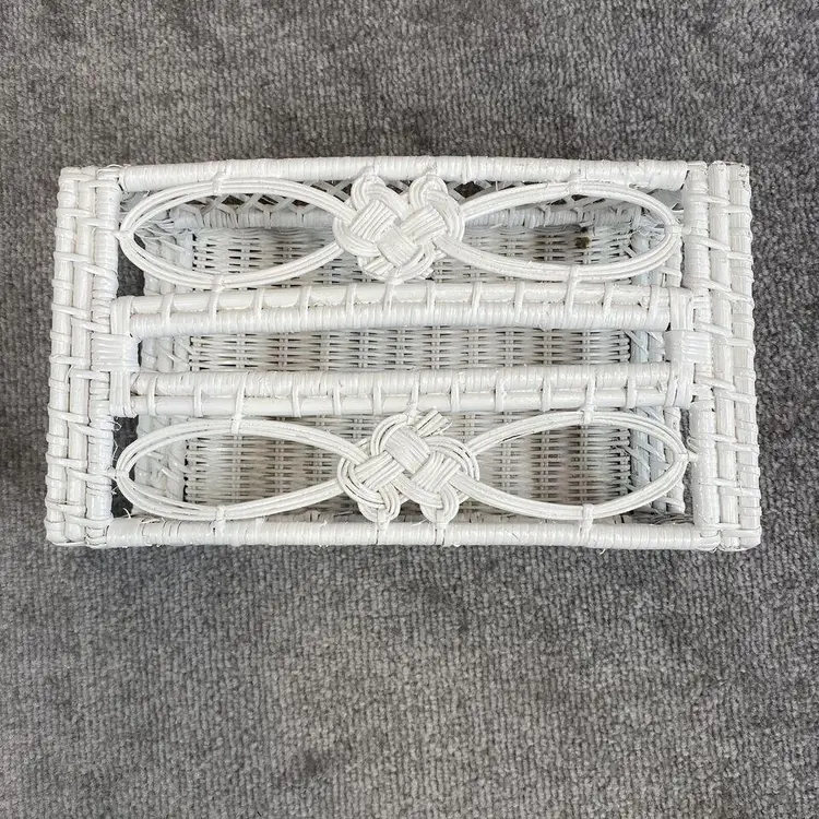 Vintage Rattan Wicker Tissue Box Cover Holder 70s Boho Bathroom 10" X 5 3/4"