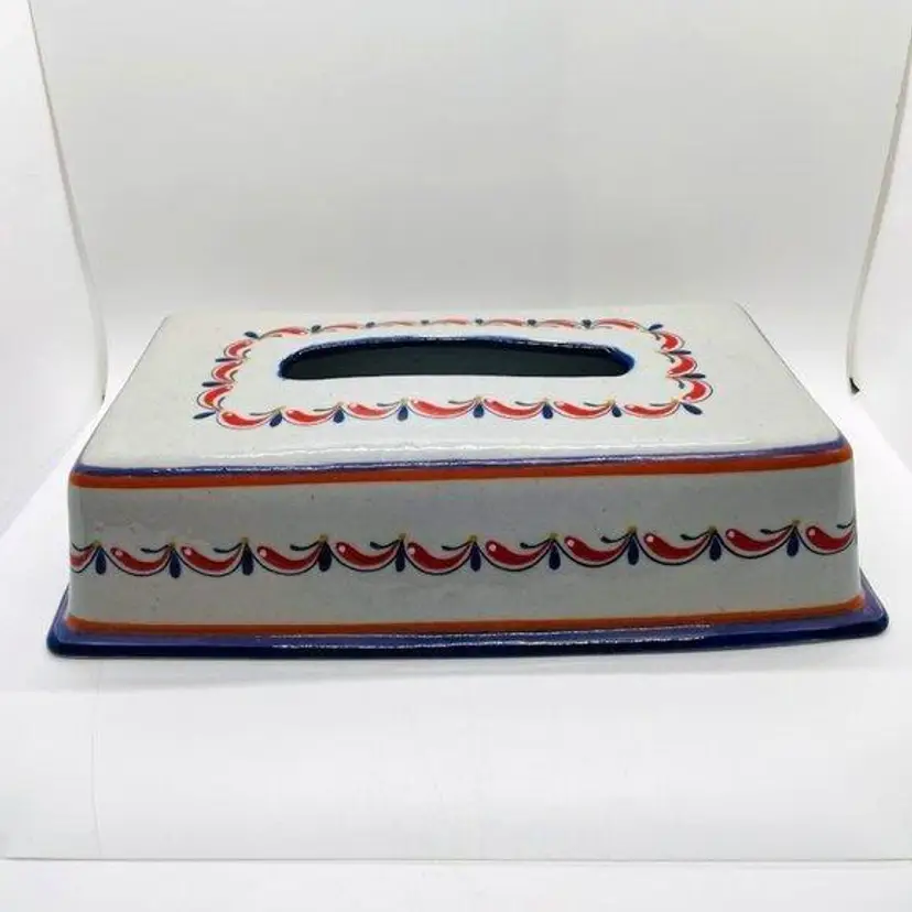 Mexican Tonala Pottery Tissue Box Cover Holder Rectangular Handmade Talavera